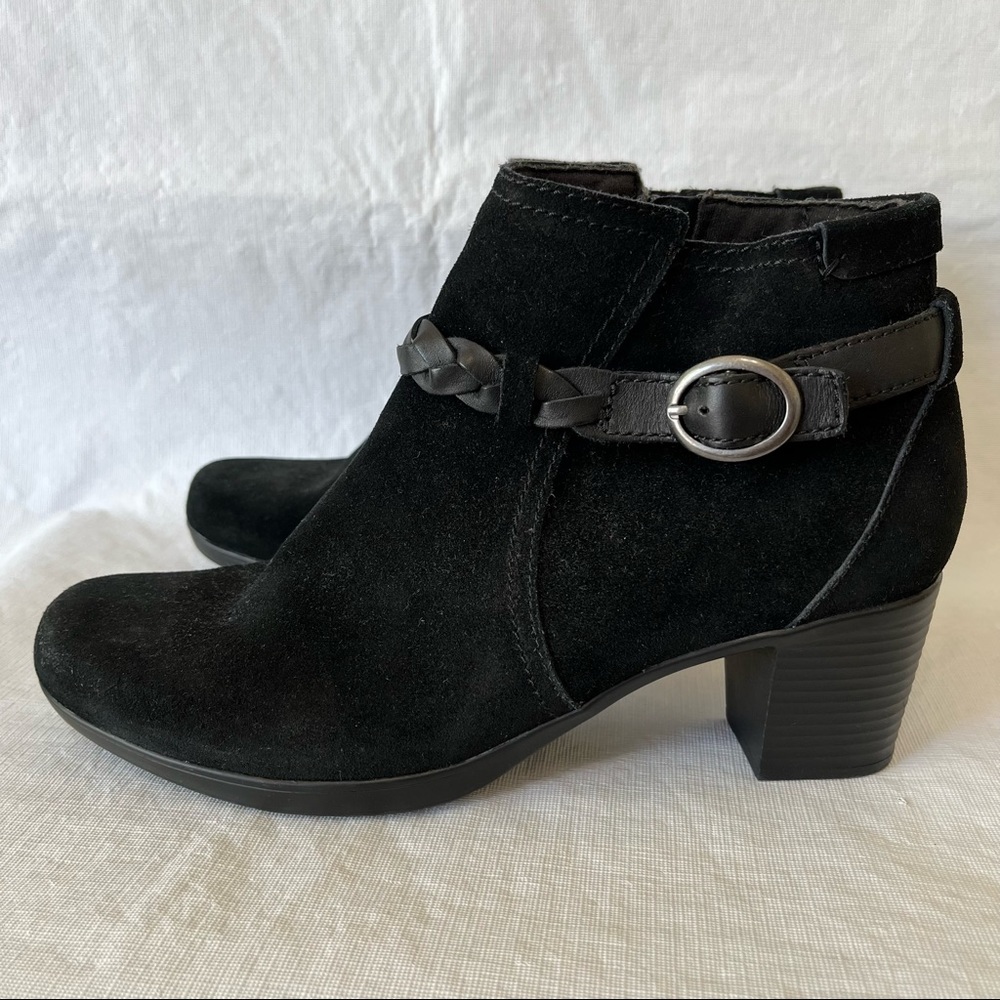 Clarks Black Leather Suede Heeled Ankle Booties